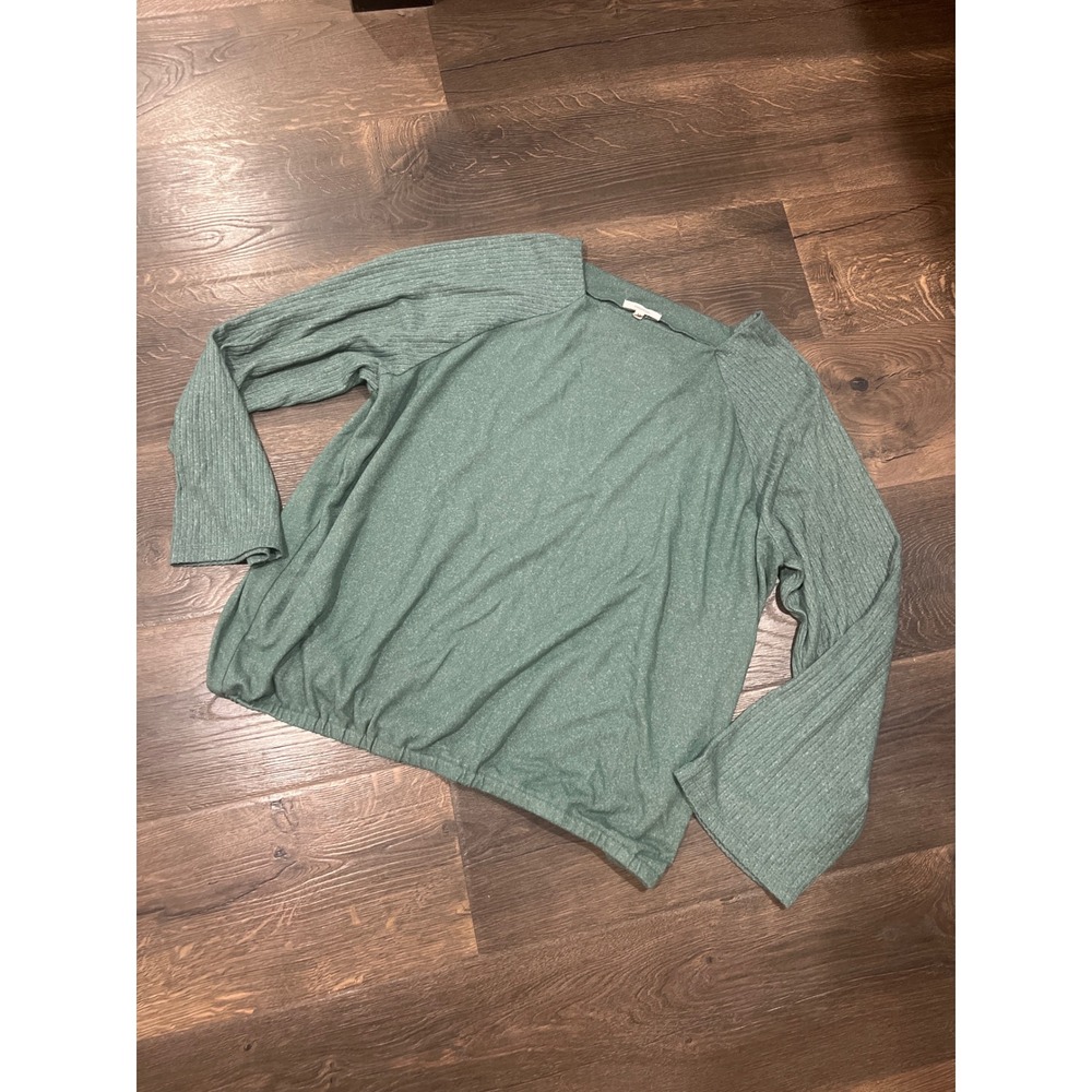Maurices Green Ribbed Sleeve Relaxed Fit‎ Long Sleeve Top Plus Size XXL
